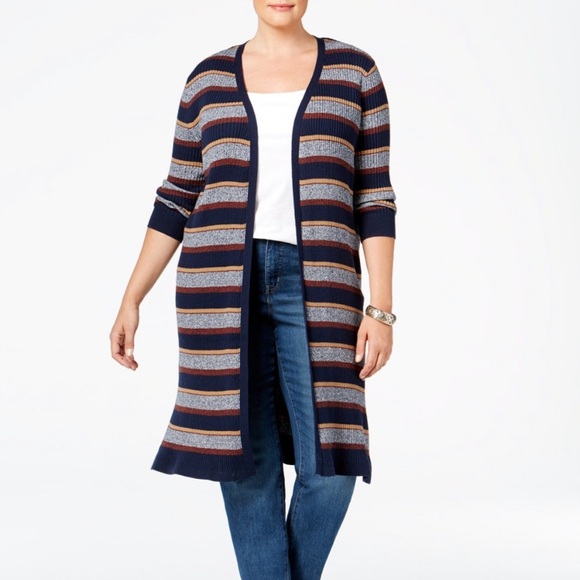 Style & Co NEW Ribbed Duster Cardigan Striped Blue Combo 1X Casual - Picture 1 of 12